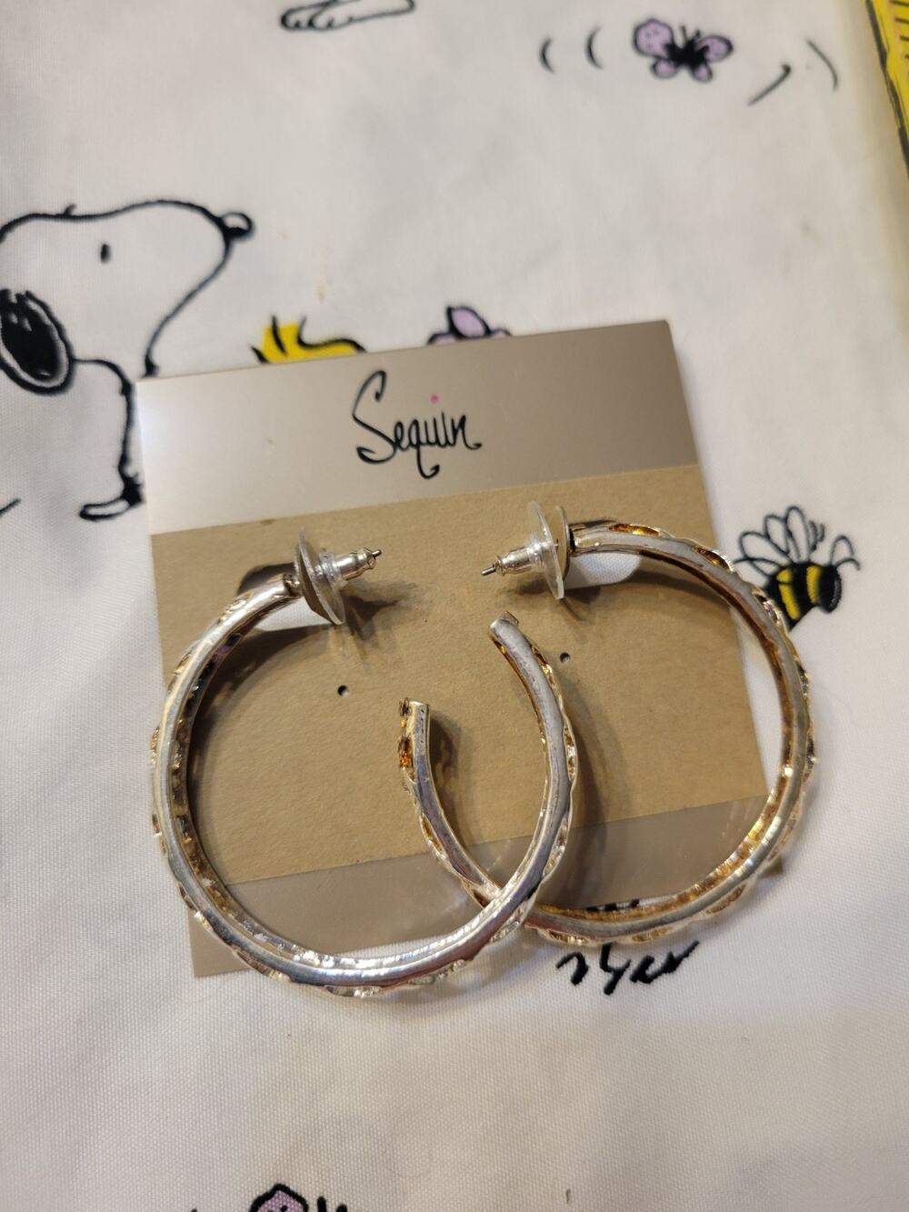 Sequin Women's Silver Plated Cut Out Hoop Earrings Pierced NWT Nordstrom